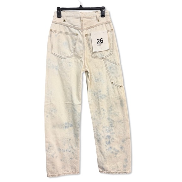 Re/Done Super High Rise Cargos Wide Leg Tie Dye Jeans Cream Blue denim NWT 26 - Picture 7 of 13